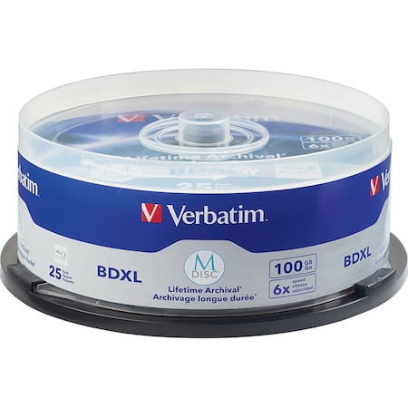 Verbatim , M-DISC BDXL 100GB 4X WITH BRANDED, SURFACE - 25/PK SPINDLE, 25PK 98914